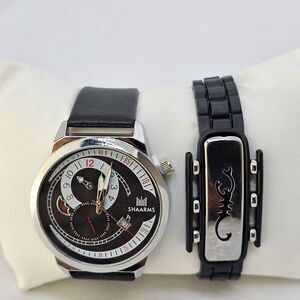 Men's Watch Bracelet Gift Set 42MM Watch Black Dial Black‎ Leather Bands